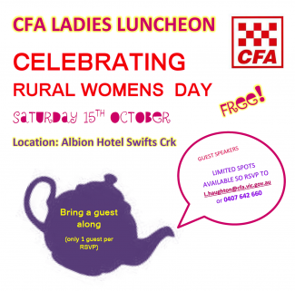 Guest Speaker CFA - Rural Women's Day @ Swifts Creek