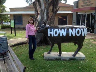 And then there was the 'How Now Brown Cow' outside the Shepparton library. My lovely friend Joe from the Collins on Maude Bookstore took this photo of me and my new mate. Love brown cows.